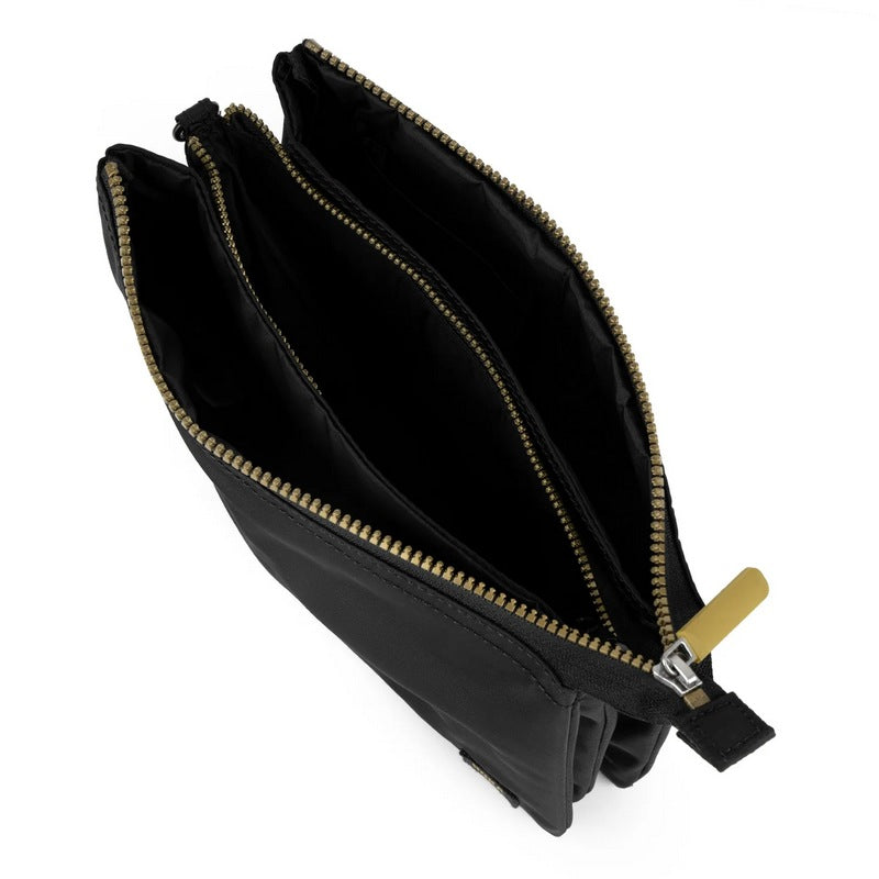 Roka Carnaby Recycled Nylon Cross-body XL Black Gold Label open