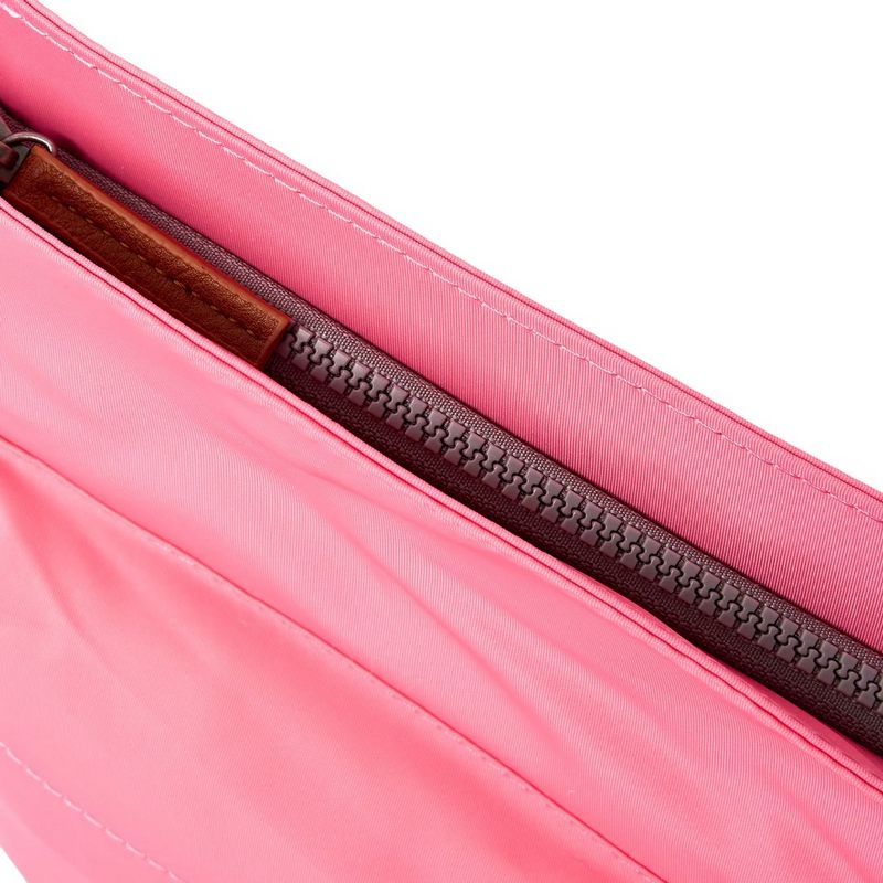 Roka Kennington Recycled Nylon Crossbody Medium Pink Lemonade zip detail