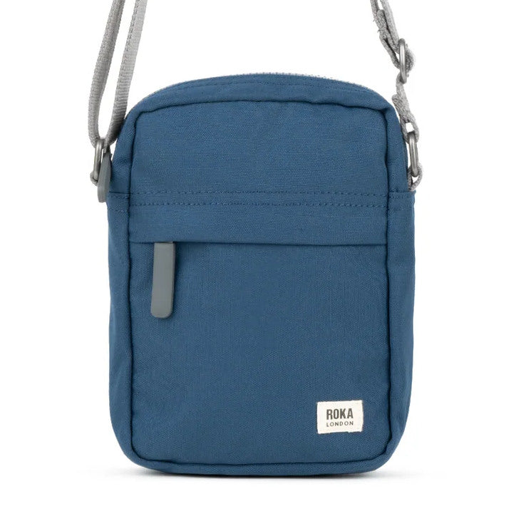 Roka Bond Recycled Canvas Cross-body Bag Deep Blue front close-up
