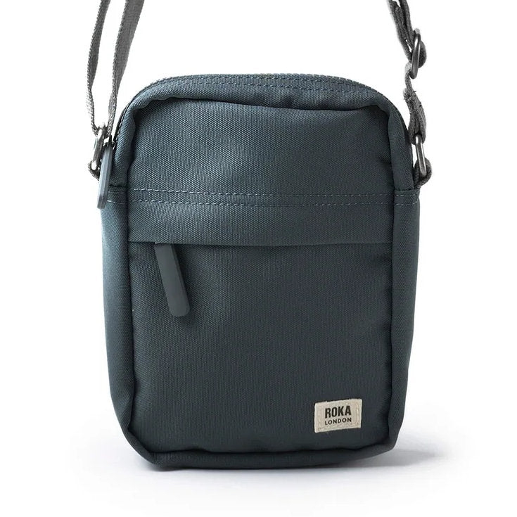 Roka Bond Recycled Canvas Cross-body Bag Smoke front close-up