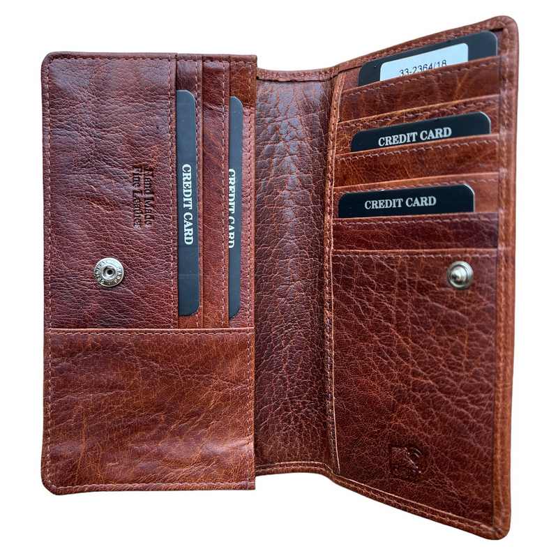 Rowallan Of Scotland Mauritius Cognac Twin Gusset Wallet Purse open