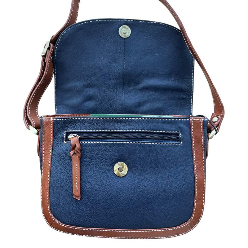 Rowallan Of Scotland Prelude Navy Rounded Half Flap Bag 31-9286-03 open