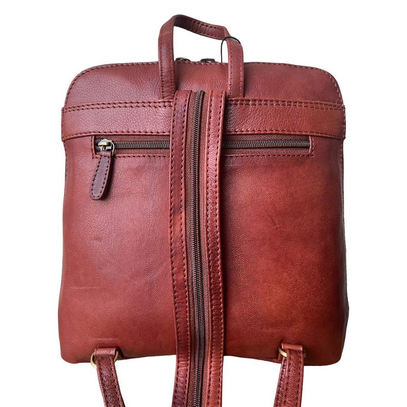 Rowallan Of Scotland Supatra Cognac Square Top Zip Backpack rear