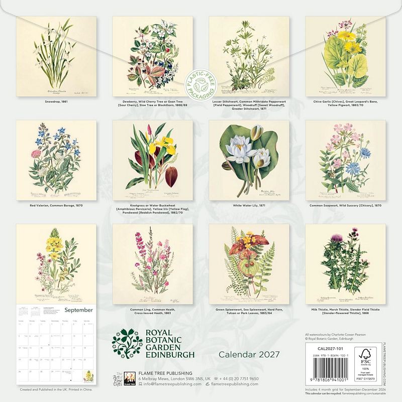 Royal Botanic Garden Edinburgh Wall Calendar 2027 rear