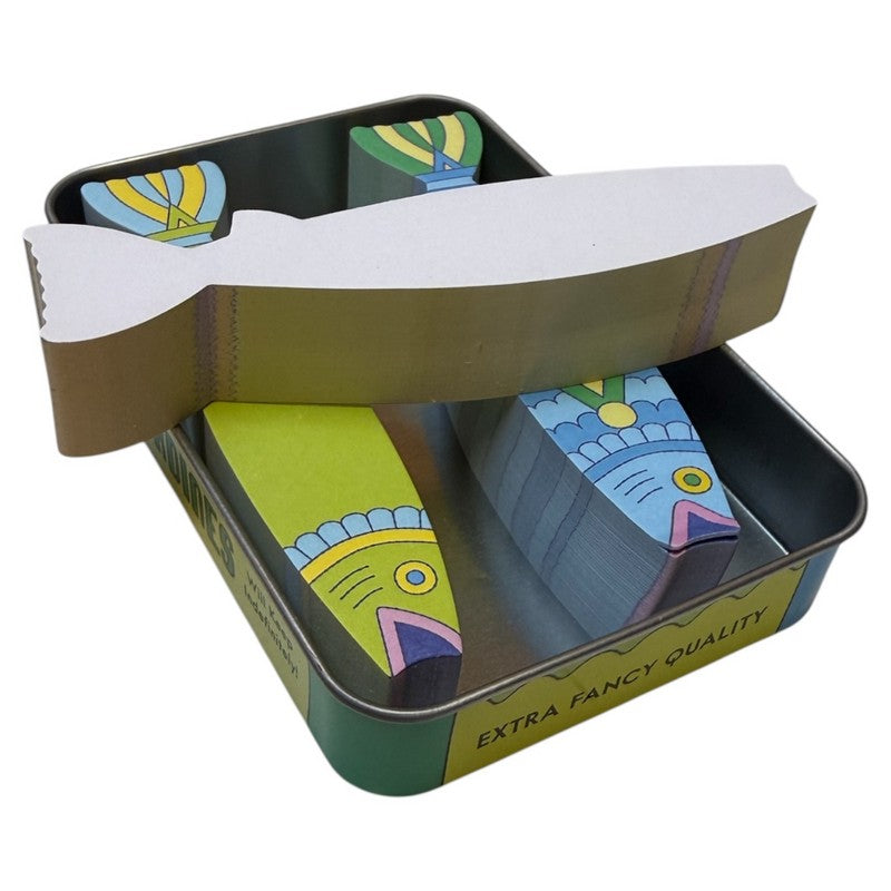 Sardines Fishy Sticky Notes In A Tin pad turned over