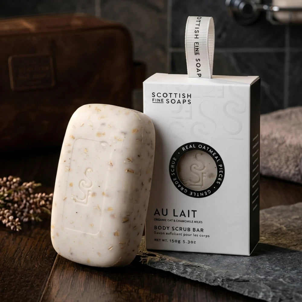 Scottish Fine Soaps Au Lait Exfoliating Body Scrub Bar lifestyle