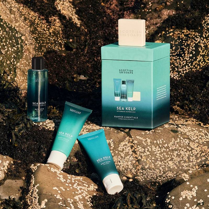 Scottish Fine Soaps Sea Kelp Pamper Essentials Gift Box S10002 on the rocks
