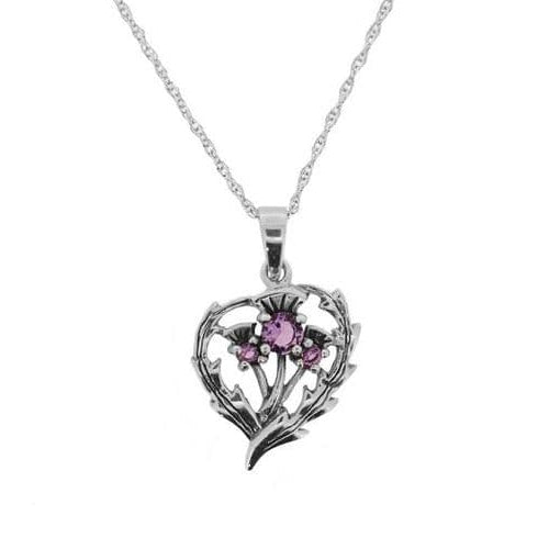 Scottish Thistle Silver Pendant with Amethyst Colour Stones 9810 front