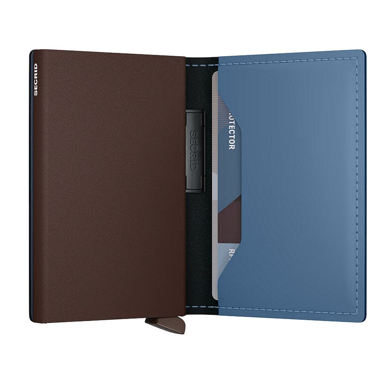Secrid RFID Banded Wallet Matte Steel Blue Brown open