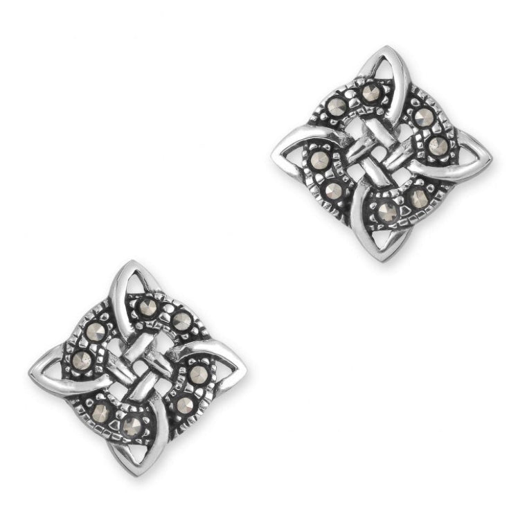 Silver Celtic Knotwork Stud Earrings with Marcasite main