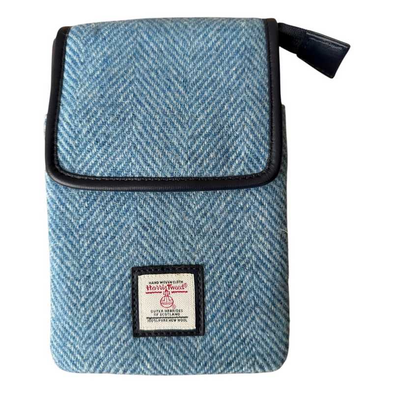 Sky Blue Herringbone Harris Tweed Mini Cross Body Bag front
