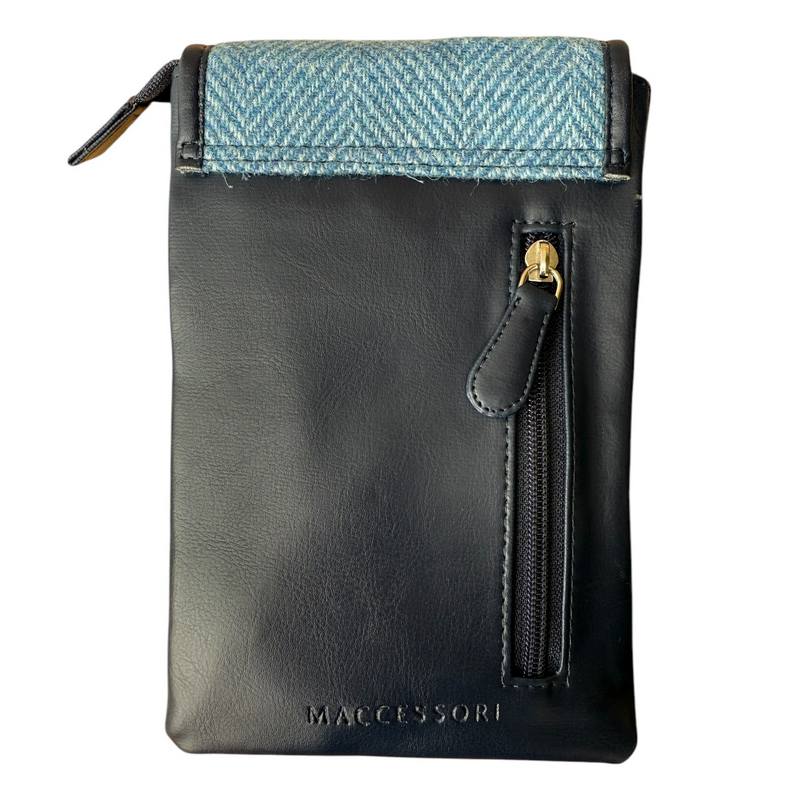 Sky Blue Herringbone Harris Tweed Mini Cross Body Bag rear