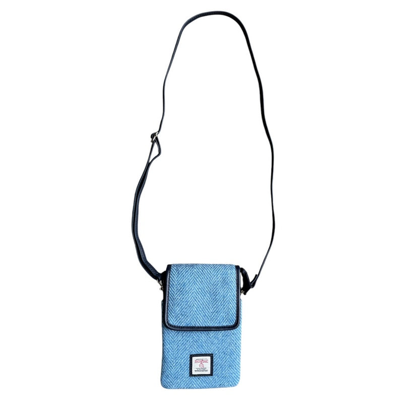 Sky Blue Herringbone Harris Tweed Mini Cross Body Bag with strap