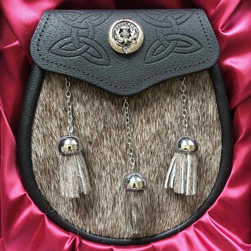 Art Pewter Silver Sporran - Semi-dress with Scotland Crest SP3C front