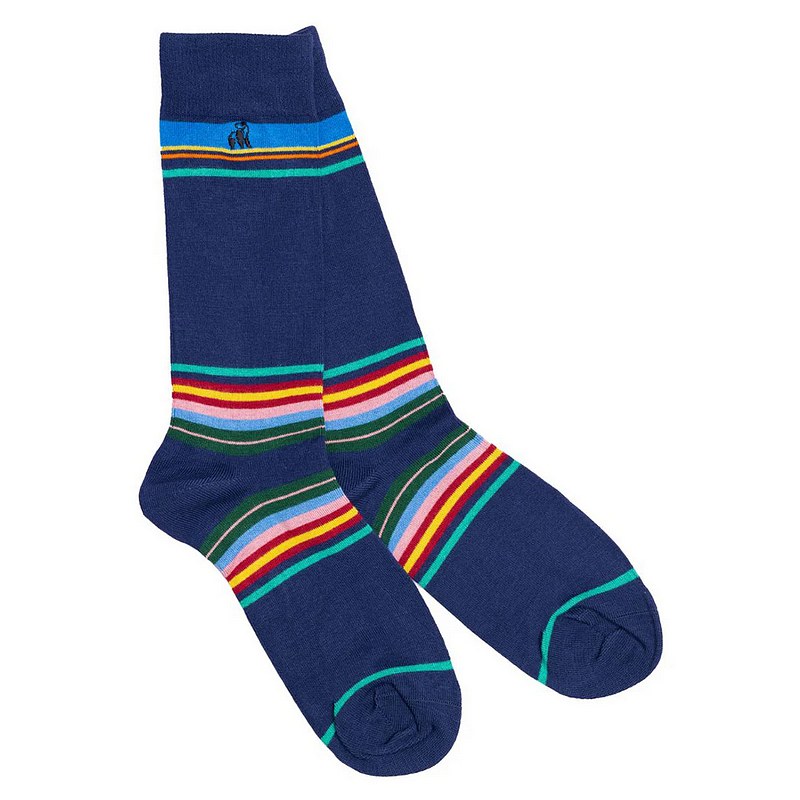 Swole Panda Bamboo Socks Multi Stripe Royal Blue SP456-L main