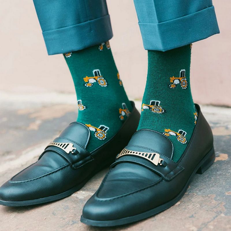 Swole Panda Bamboo Socks Tractor on Green SP440 on model