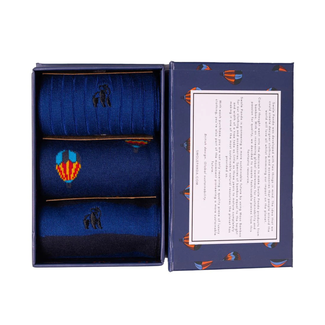 Swole Panda Hot Air Balloon Gift Box of 3 Pairs Bamboo Socks SP028-3-20-L with box