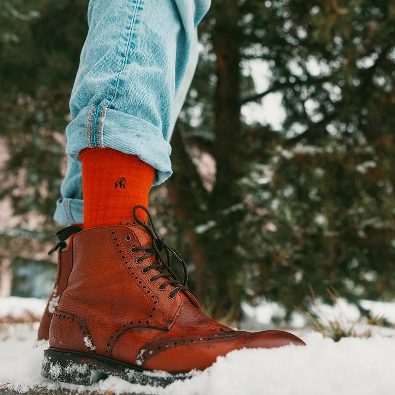 Swole Panda Mens Bamboo Socks Ribbed Classic Red SP083 in boots