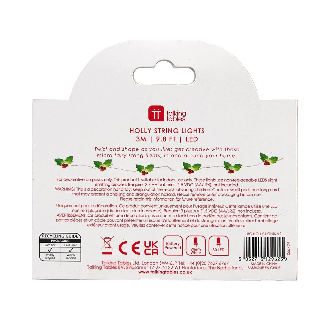 Talking Tables Green Holly String Lights BC-HOLLY-LIGHTS-V2 box back