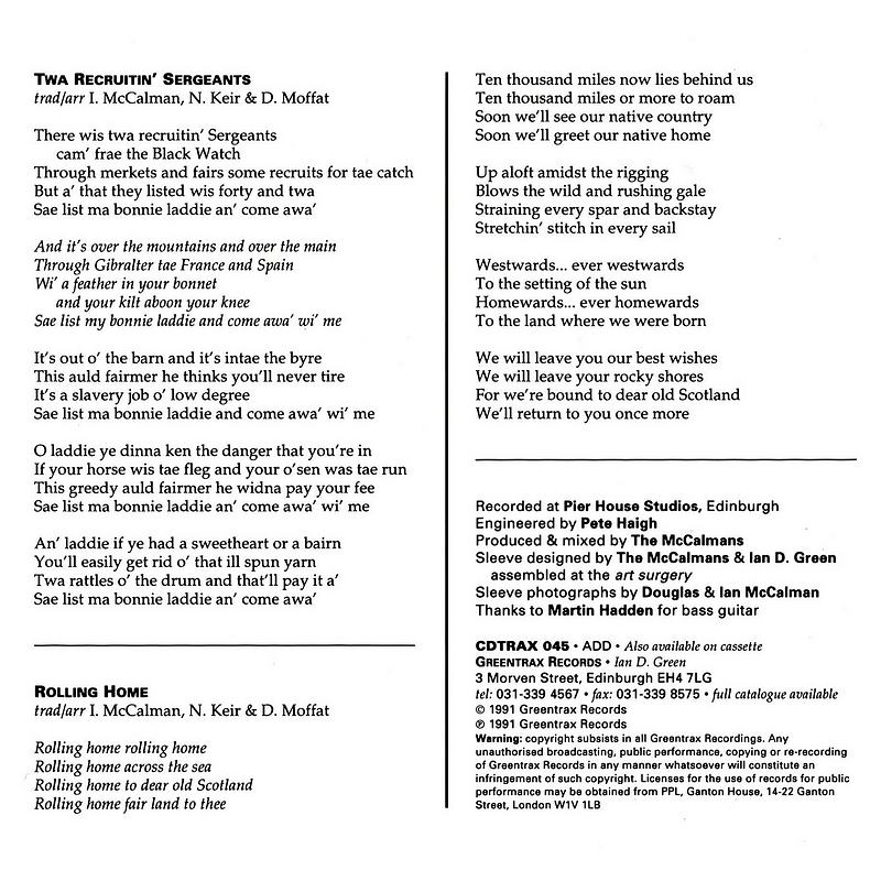 The McCalmans - Songs From Scotland CDTRAX045 inside