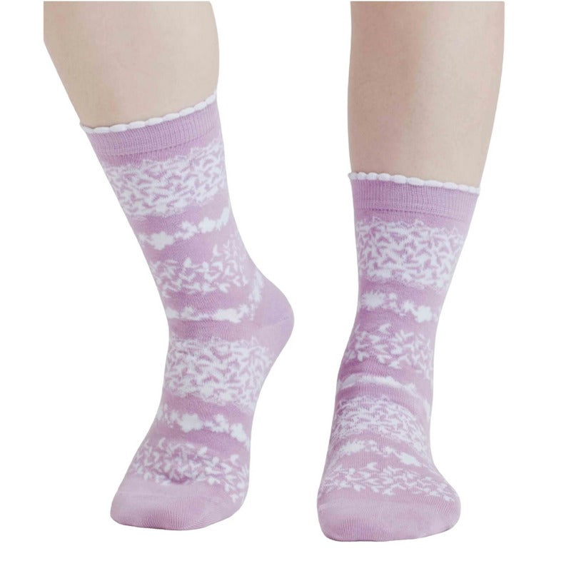 Thought Fashion Clothing Fraya Floral Stripe Bamboo Socks Lavender Purple SPW929 pair