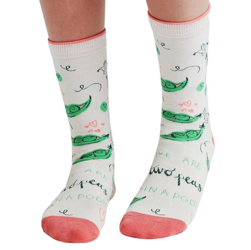 Thought Fashion Clothing Peas In A Pod Bamboo Socks Gift Bag Stone White SBW8245 pair