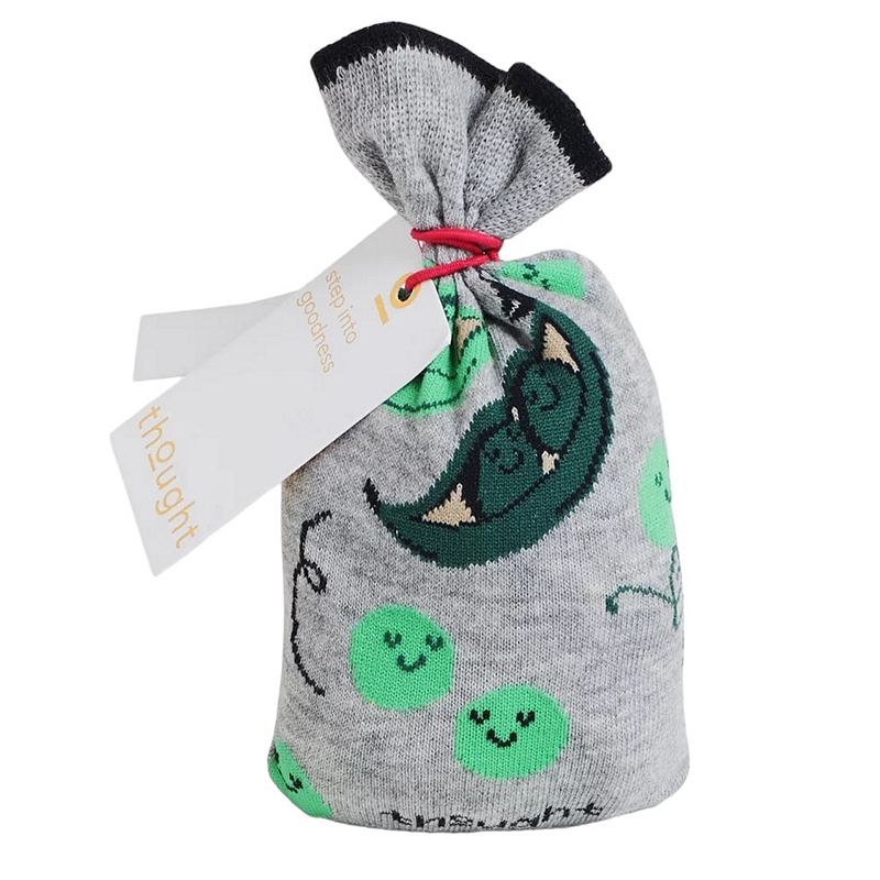 Thought Fashion Clothing Peas In A Pod Organic Cotton Socks in Gift Bag Grey Marle SBM8245 in bag