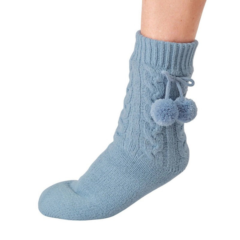 Thought Fashion Cosy Cable Cabin Socks Stone Blue 4-7 TA669 side