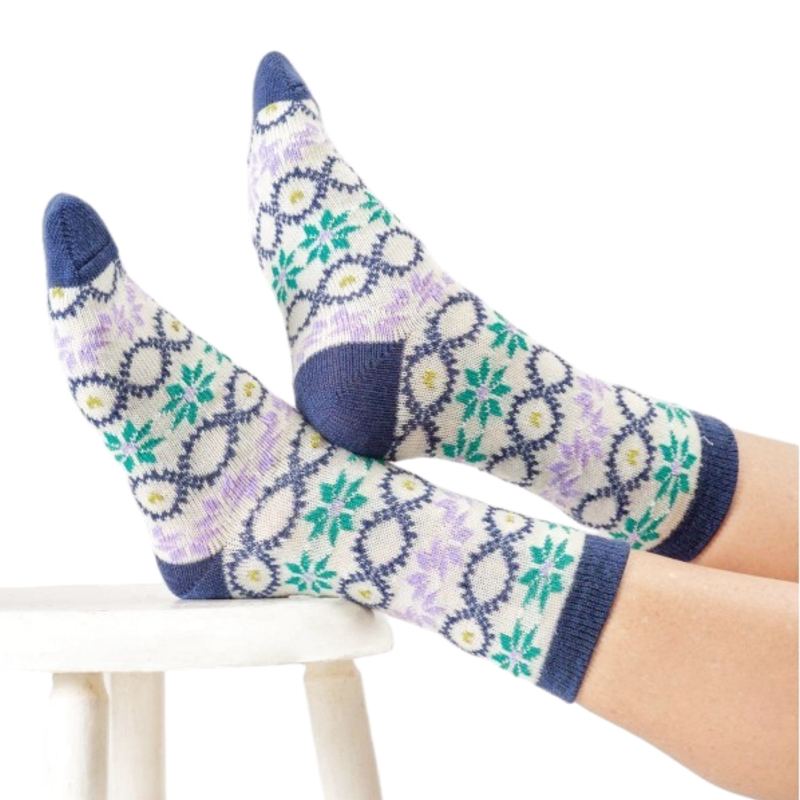 Thought Fashion Eleni Fair isle Wool Socks Stone White 4-7 TA773 lifestyle