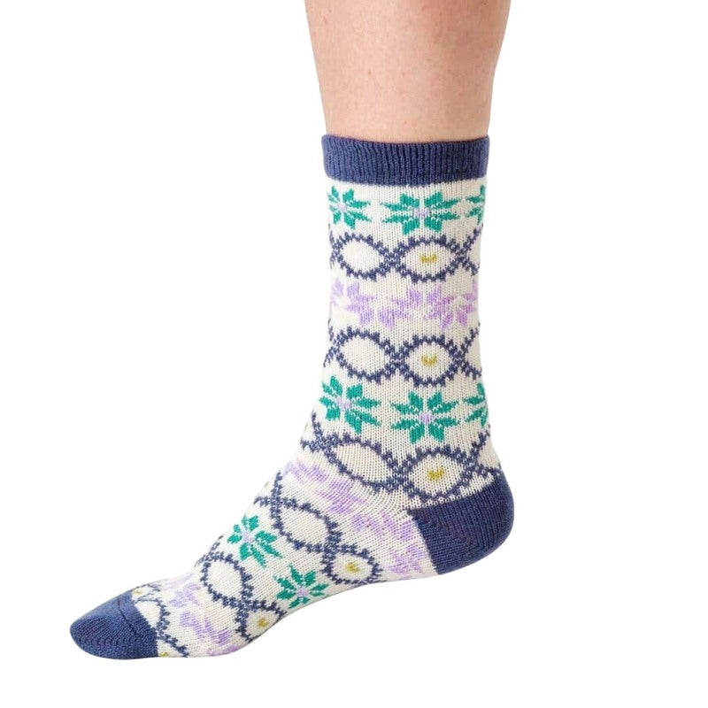 Thought Fashion Eleni Fair isle Wool Socks Stone White 4-7 TA773 side