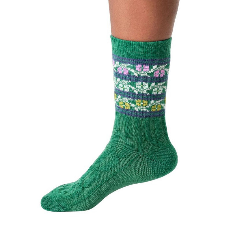 Thought Fashion Floral Fairisle Wool Socks Jewel Green 4-7 TA654 side