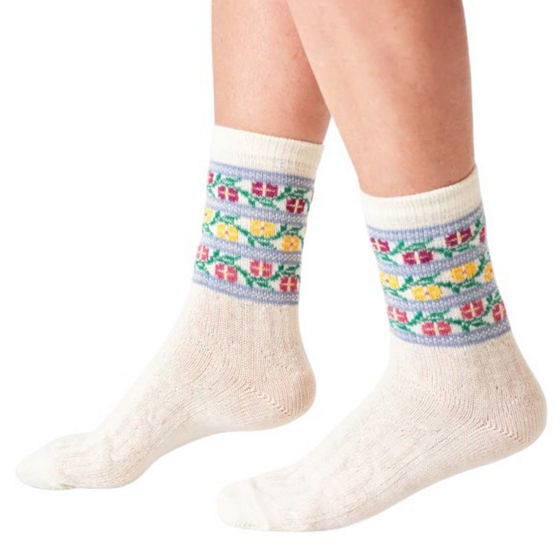 Thought Fashion Floral Fairisle Wool Socks Stone White 4-7 TA654 pair