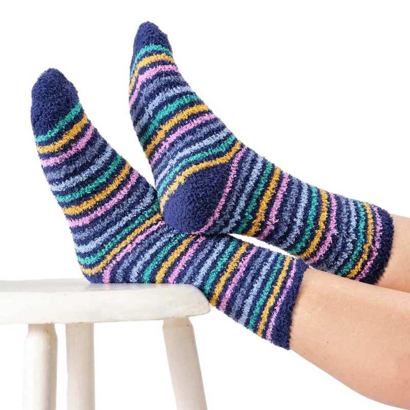 Thought Fashion Fluffy Stripe Socks Midnight Blue 4-7 TA666 lifestyle