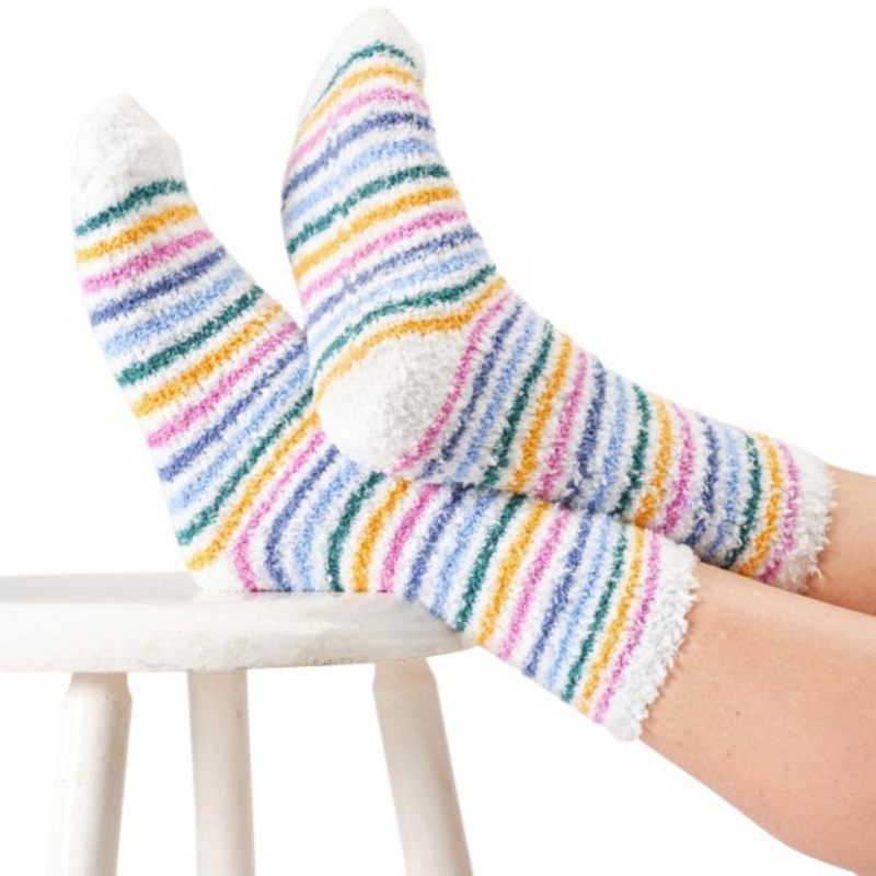Thought Fashion Fluffy Stripe Socks Stone White 4-7 TA666 lifestyle