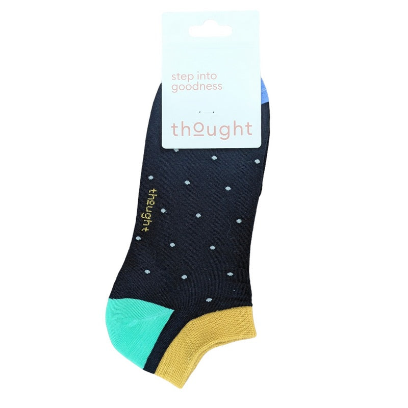 Thought Men's Griffin Spotted Organic Cotton Trainer Socks Navy