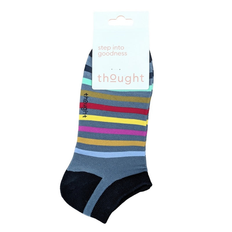 Thought Fashion Men Griffin Stripe Organic Cotton Trainer Socks Cobalt