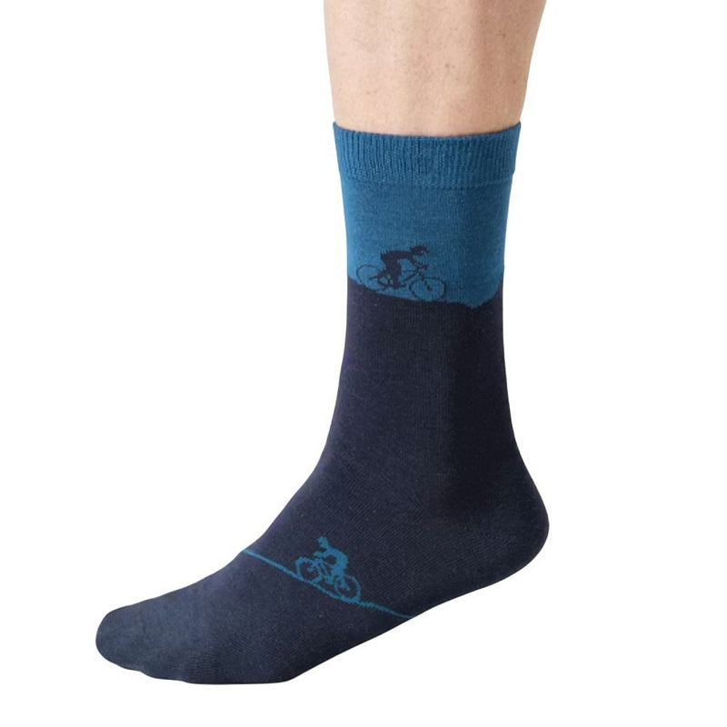 Thought Fashion Mountain Bike Bamboo Crew Socks Lake Blue 7-11 TA703B side