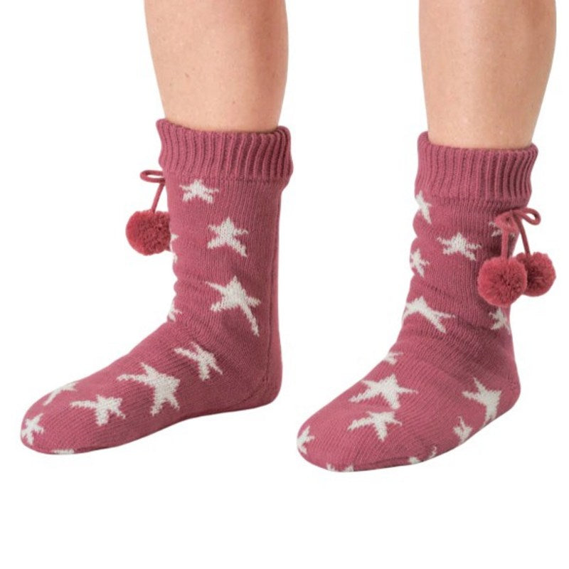 Thought Fashion Starry Cable Cabin Socks Deep Rose Pink 4-7 TA667 front