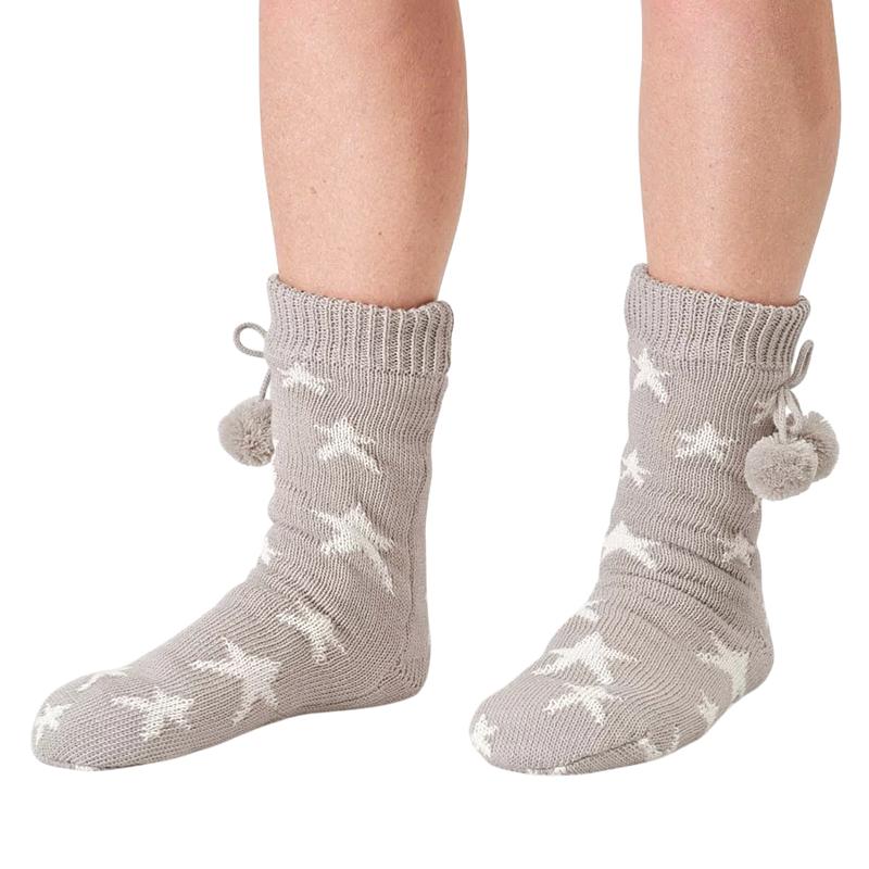 Thought Fashion Starry Cable Cabin Socks Grey Marl 4-7 TA667 front
