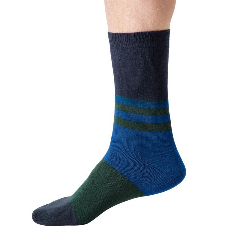 Thought Fashion Walker Colour Block Crew Socks Navy Blue 7-11 TA706C side