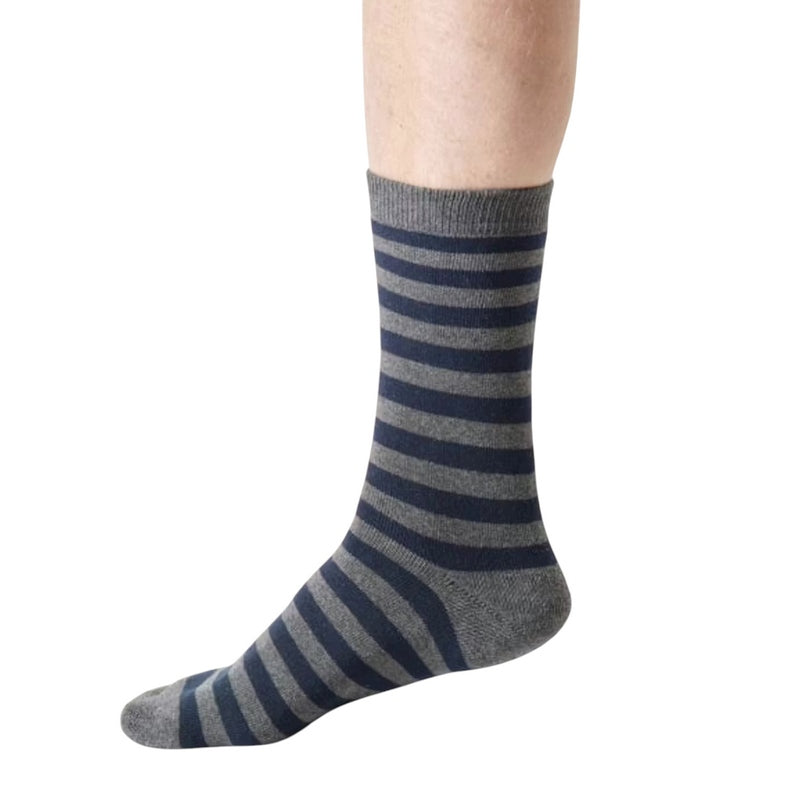 Thought Fashion Walker Stripe Crew Socks Navy Blue 7-11 TA711C side