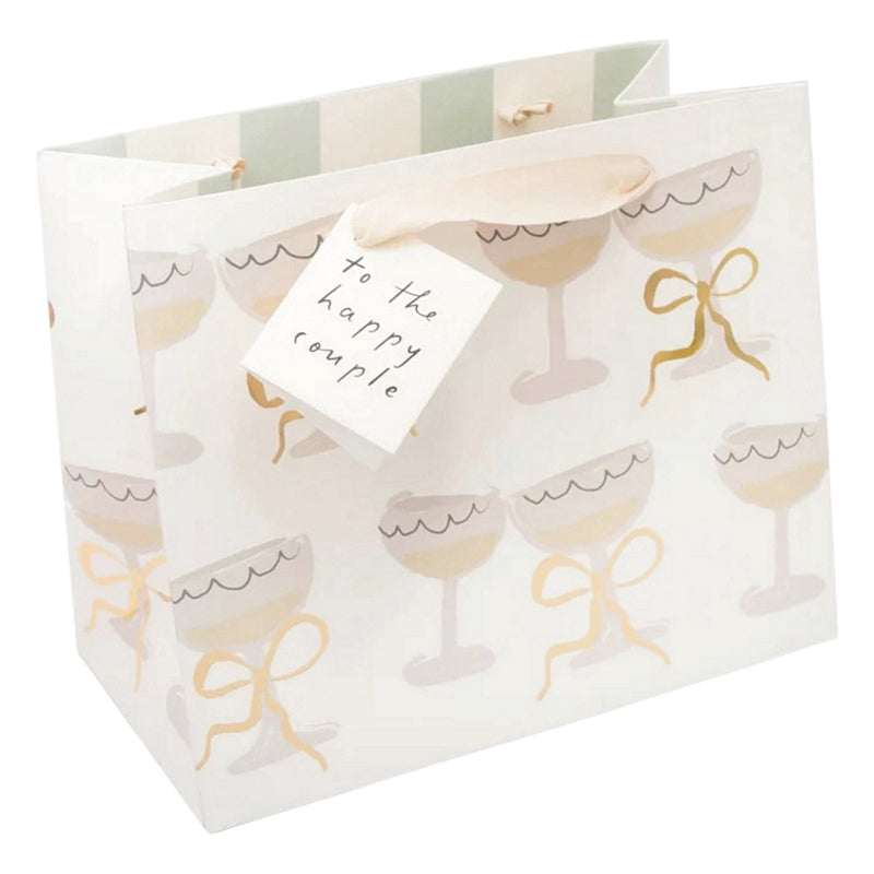 To The Happy Couple Bow Coupe Champagne Glasses Landscape Gift Bag GBL814 front