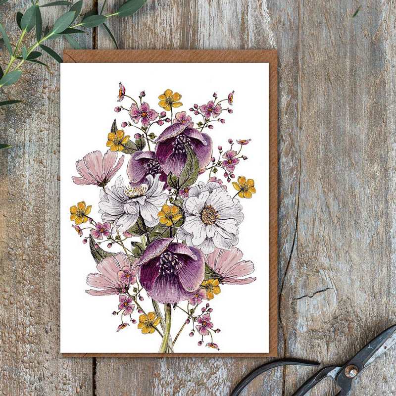 Toasted Crumpet Amethyst Floral Regency Gardens Blank Card ND110 lifestyle