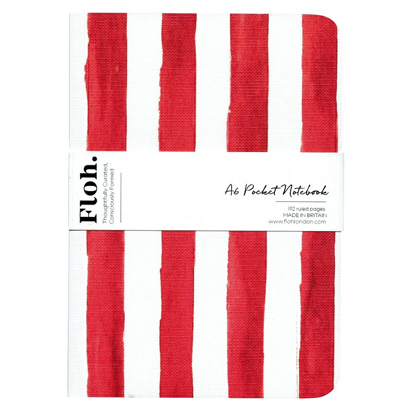 Toasted Crumpet Designs Crimson Stripes A6 Lined Pocket Notebook with belly band