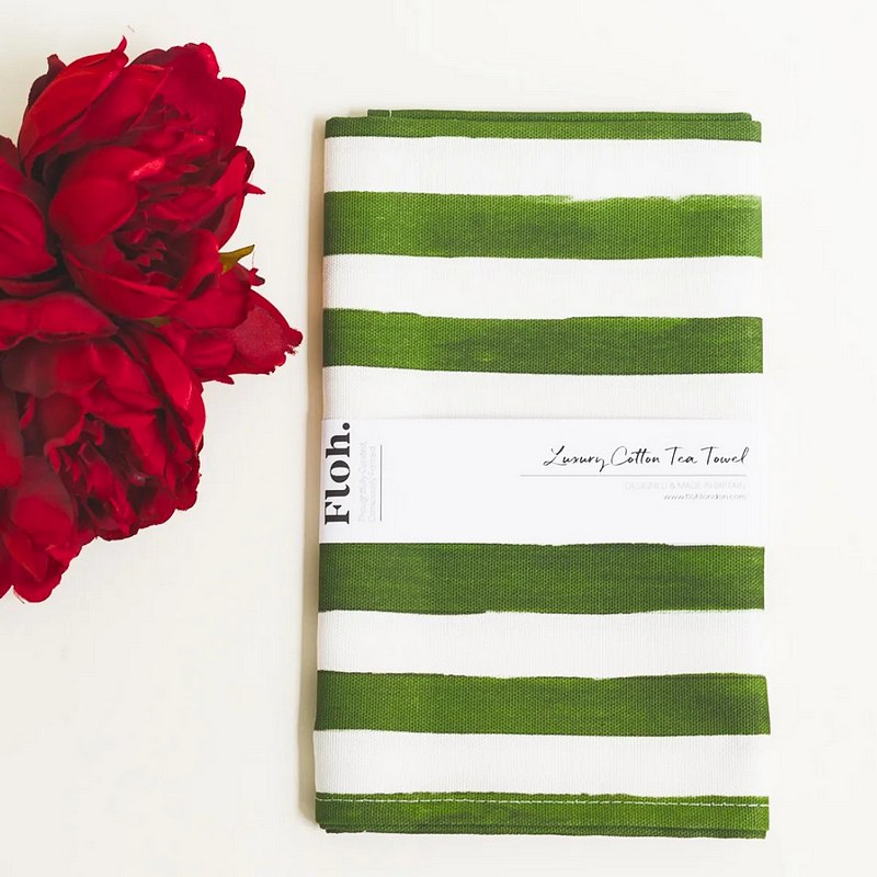 Toasted Crumpet Designs Forest Green Striped Tea Towel lifestyle