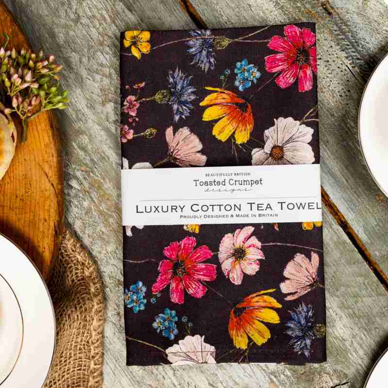 Toasted Crumpet Designs Regency Gardens Noir Tea Towel LTT70 lifestyle