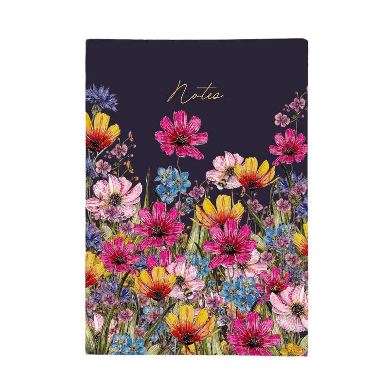 Toasted Crumpet Designs Regency Gardens Wildflower Blooms Noir A5 Chunky Lined Notebook NC70 front