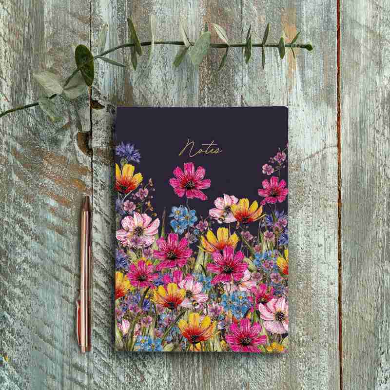Toasted Crumpet Designs Regency Gardens Wildflower Blooms Noir A5 Chunky Lined Notebook NC70 lifestyle