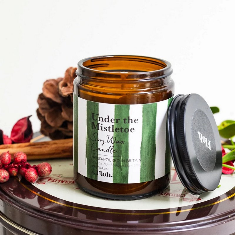 Toasted Crumpet Designs Under The Mistletoe Apothecary Candle in Glass Jar lifestyle open