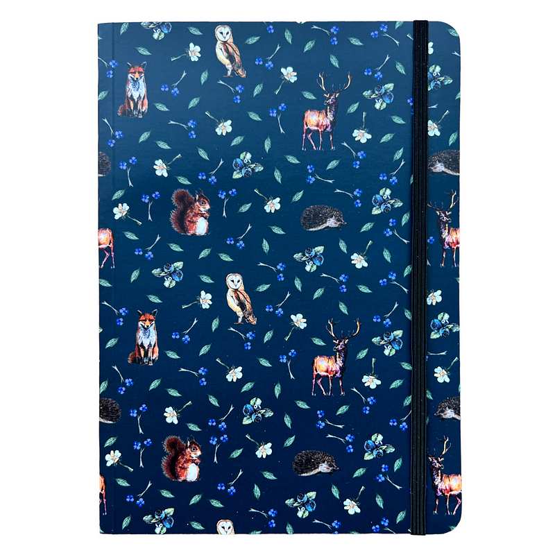 Toasted Crumpet Designs Woodland Creatures Noir A5 Lined Notebook NO36NT front